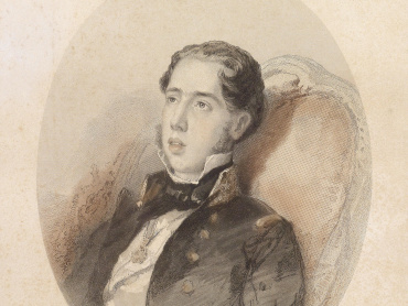 Arcivévoda Ferdinand Maxmilián (1832–1867). Kolorovaná ocelorytina Josefa Axmanna (1793–1873) podle malby Josepha Sellenyho (1824–1875), 1855.